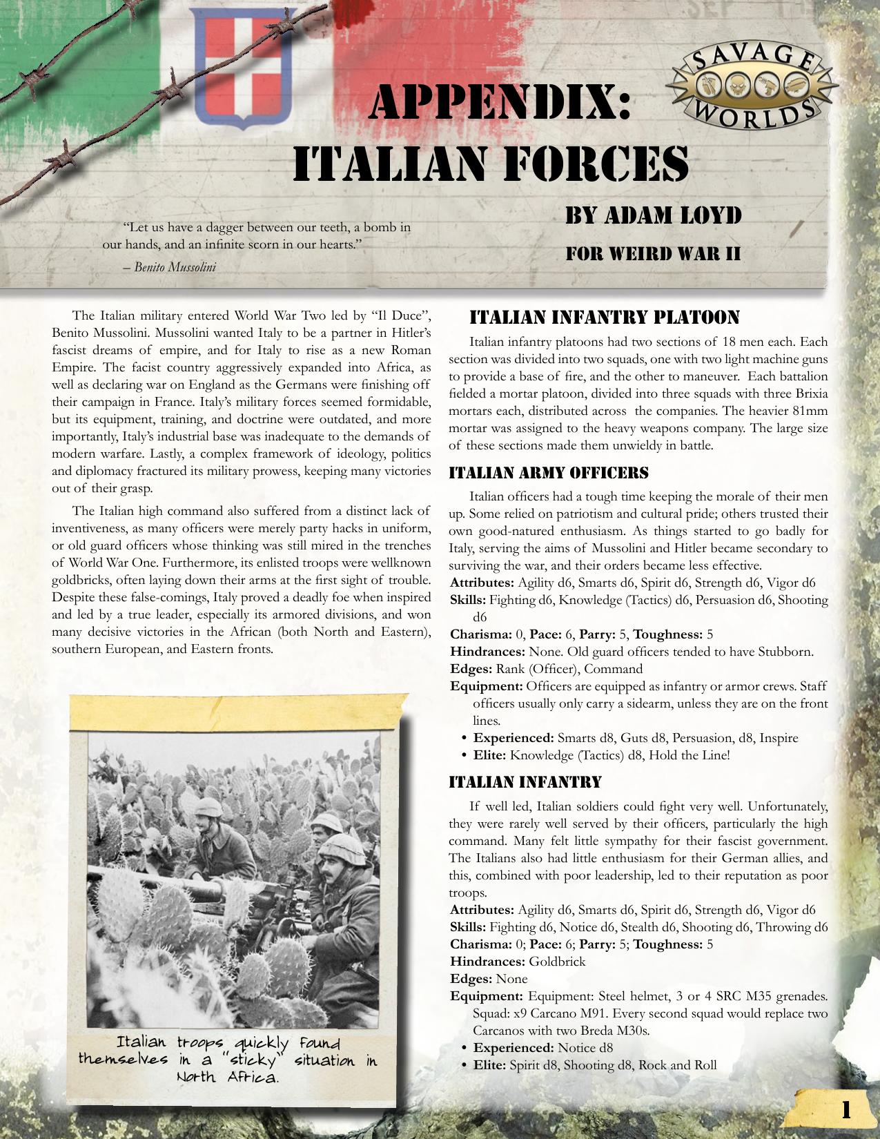 Weird War II - Appendix