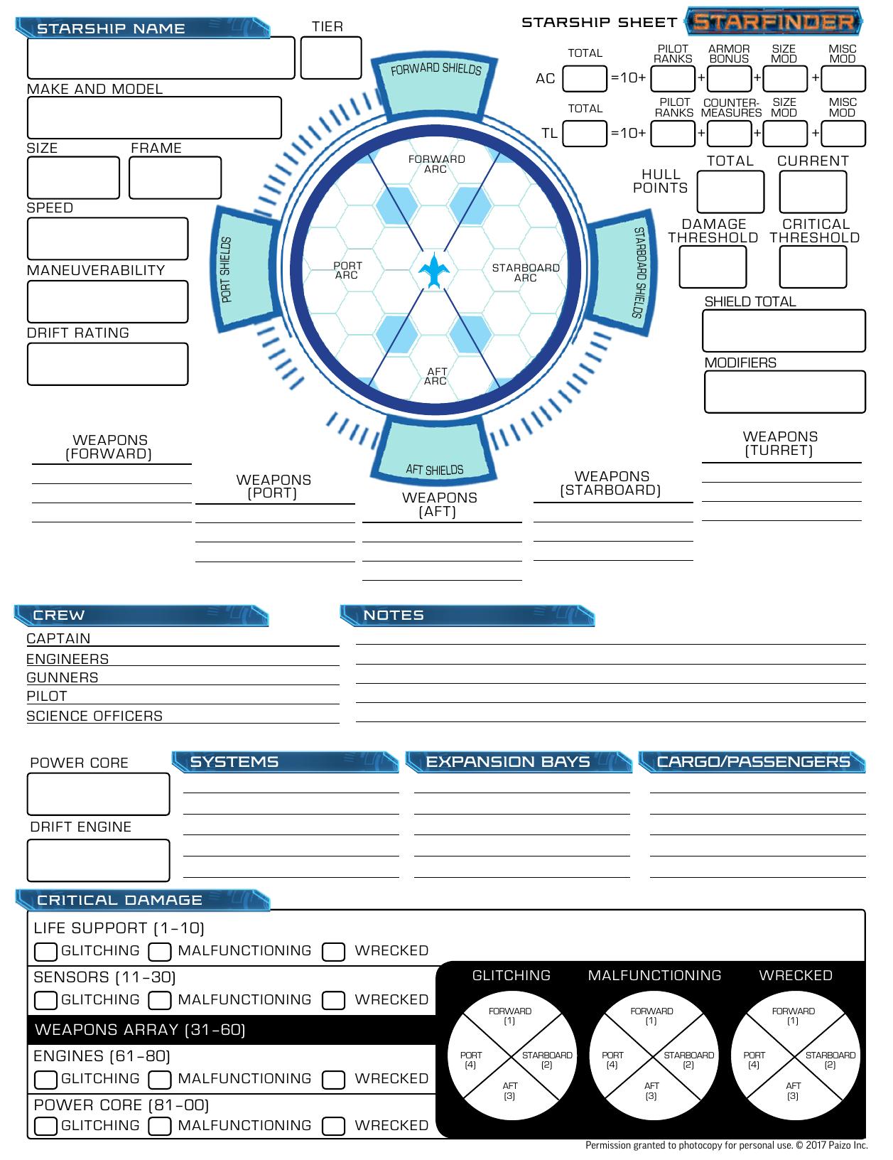 Starship Control Sheet Static