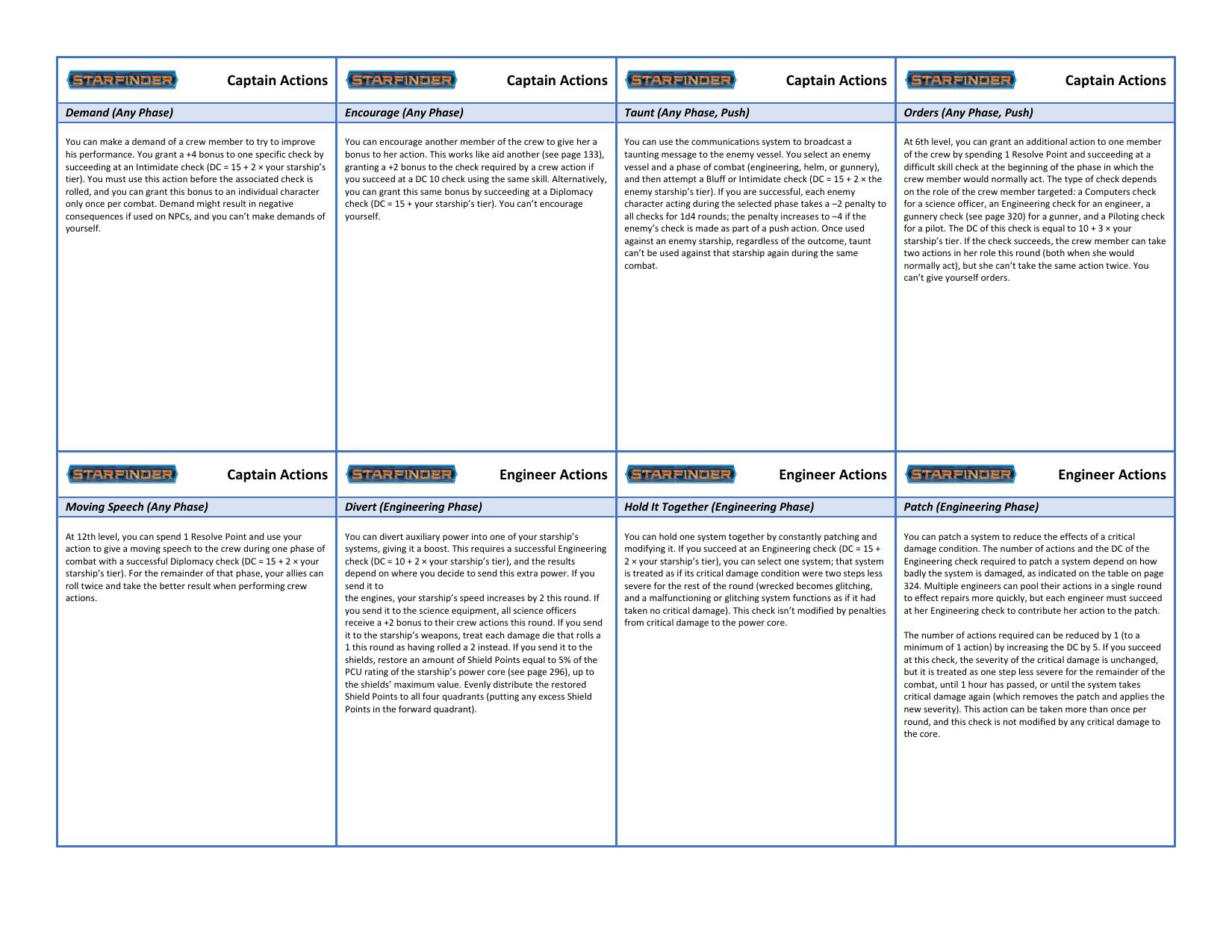 Spaceship Action Cards