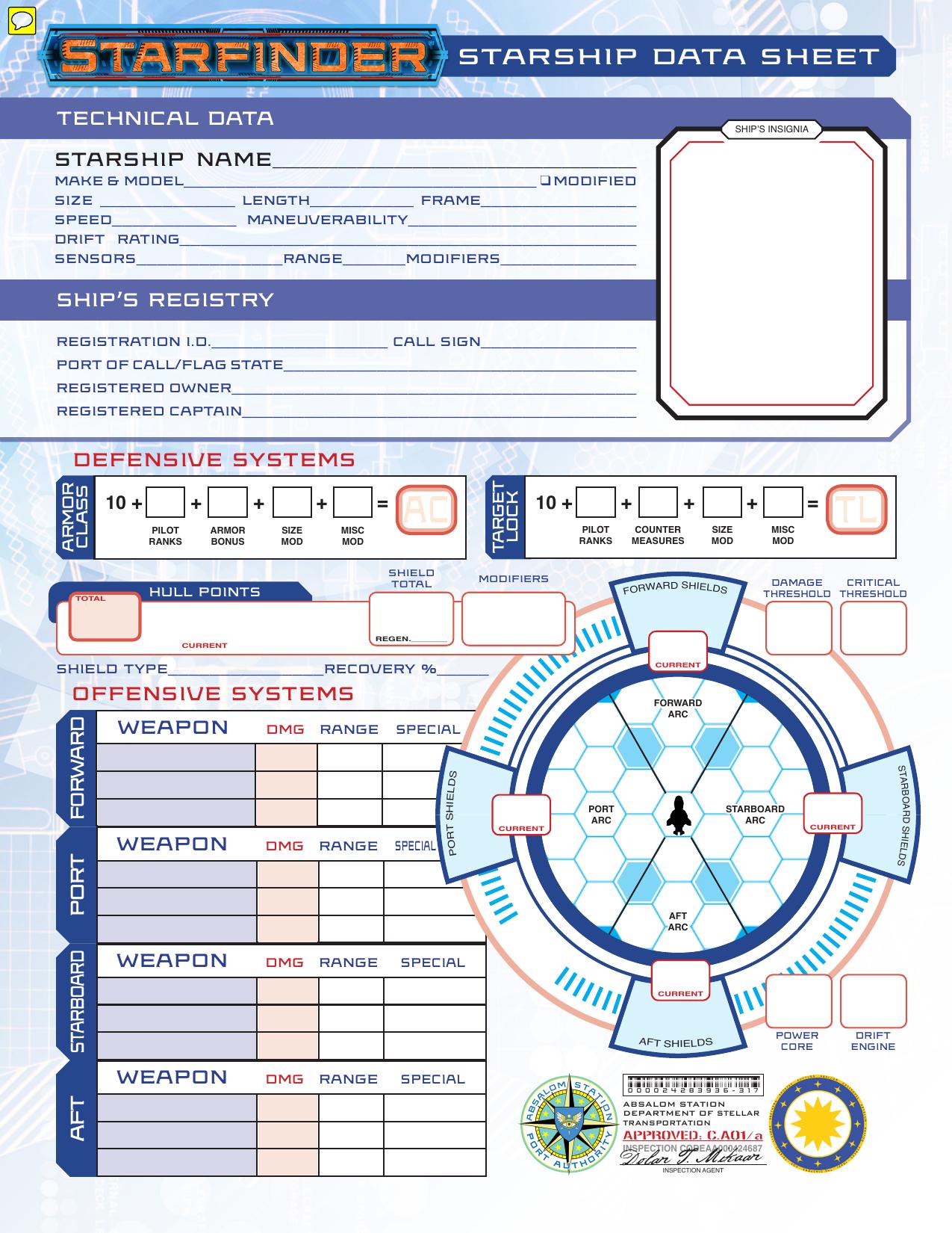 Fantastic Gallery Ship Sheet v1