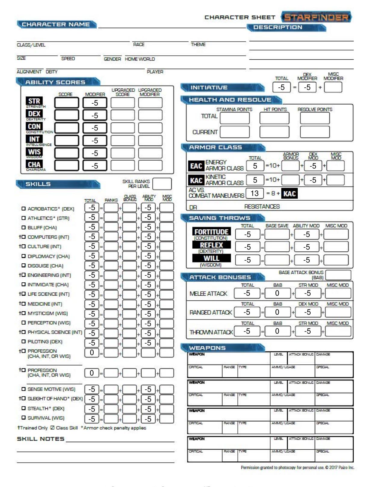 Character Sheet Editable