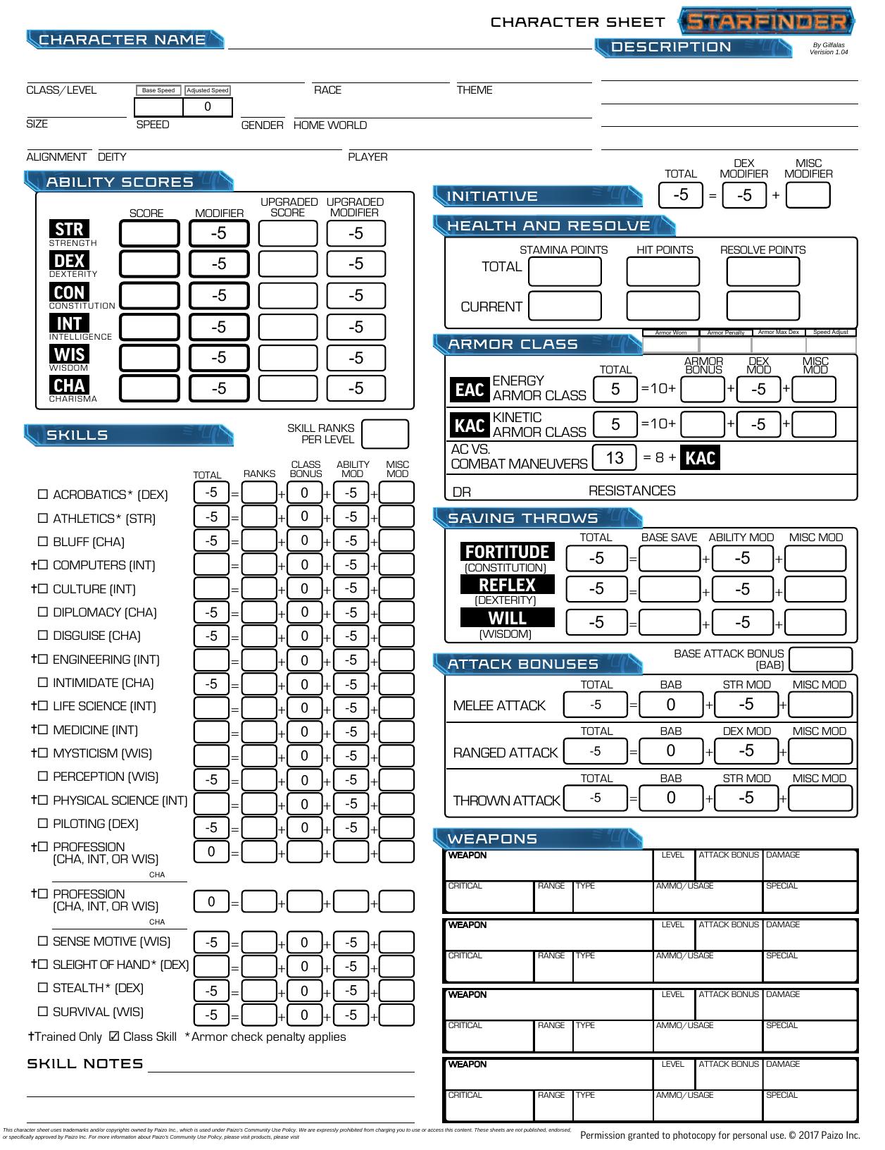 Character Auto Fill Sheet