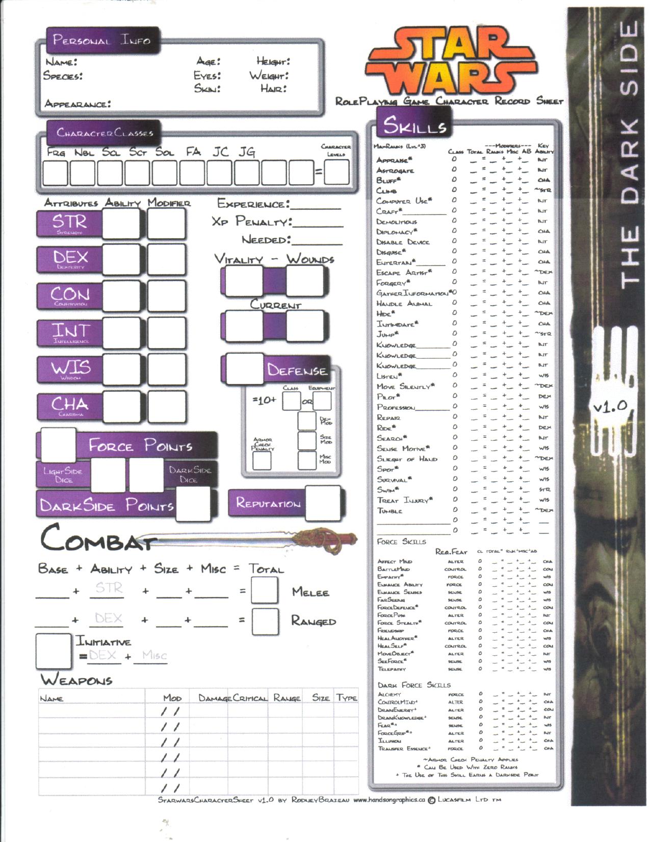 Darkside Character Sheet
