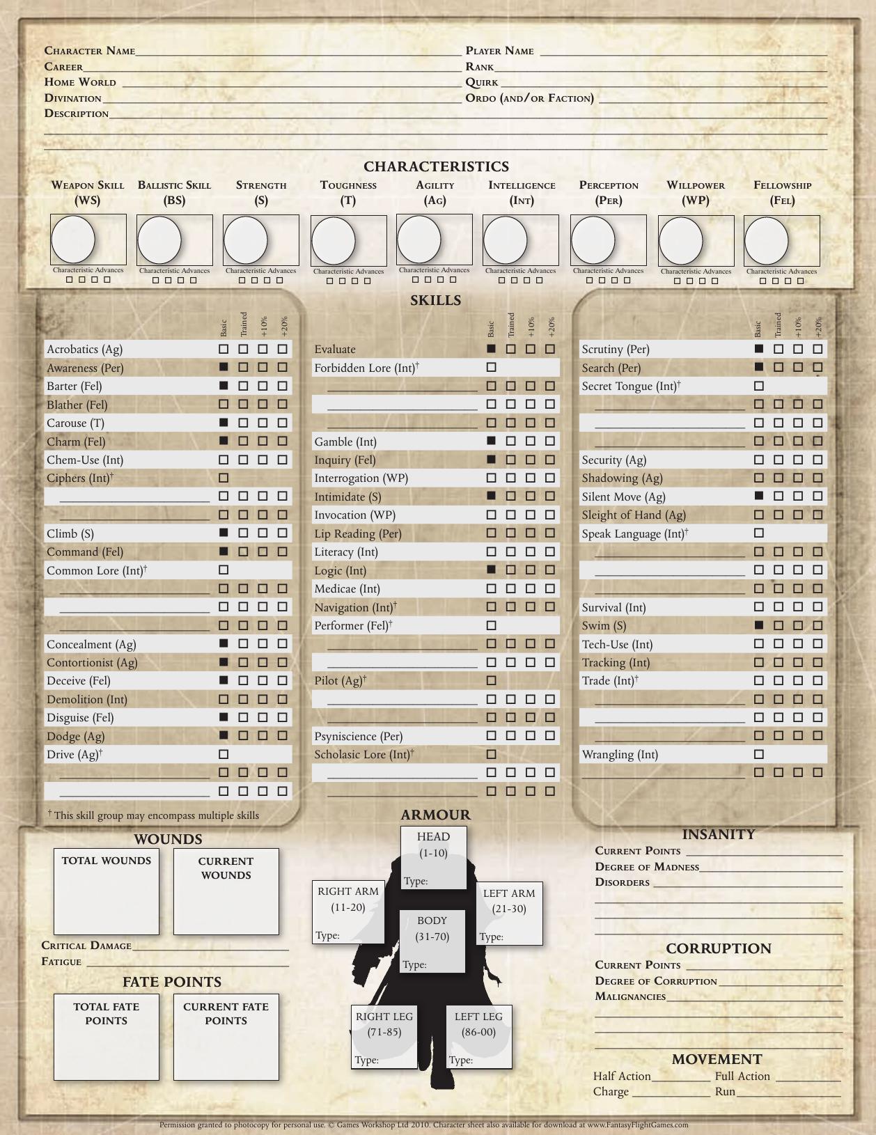 Character Sheet - 5 pages