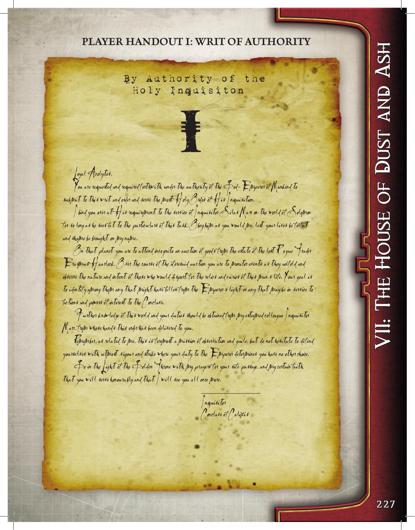 Disciples of the Dark Gods Player Handouts