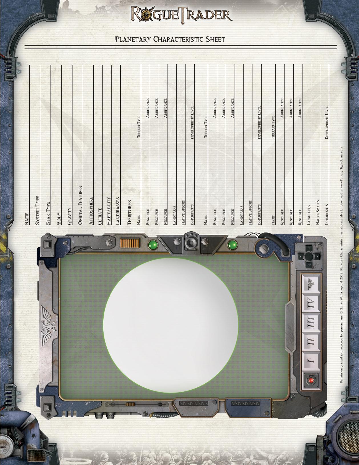 Planetary Characteristic Sheet