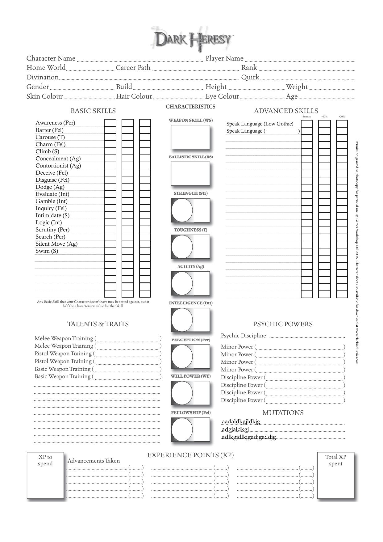 Character Sheet