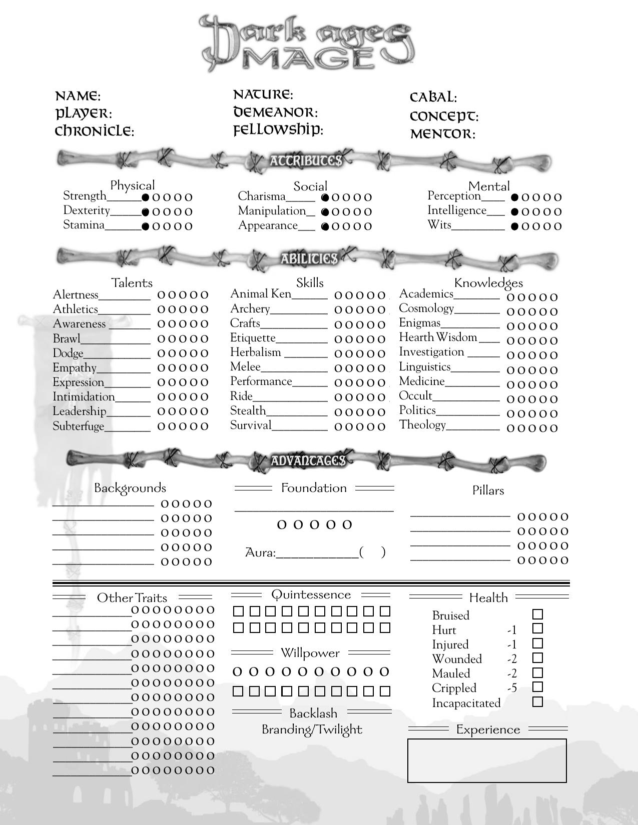 11 character sheet