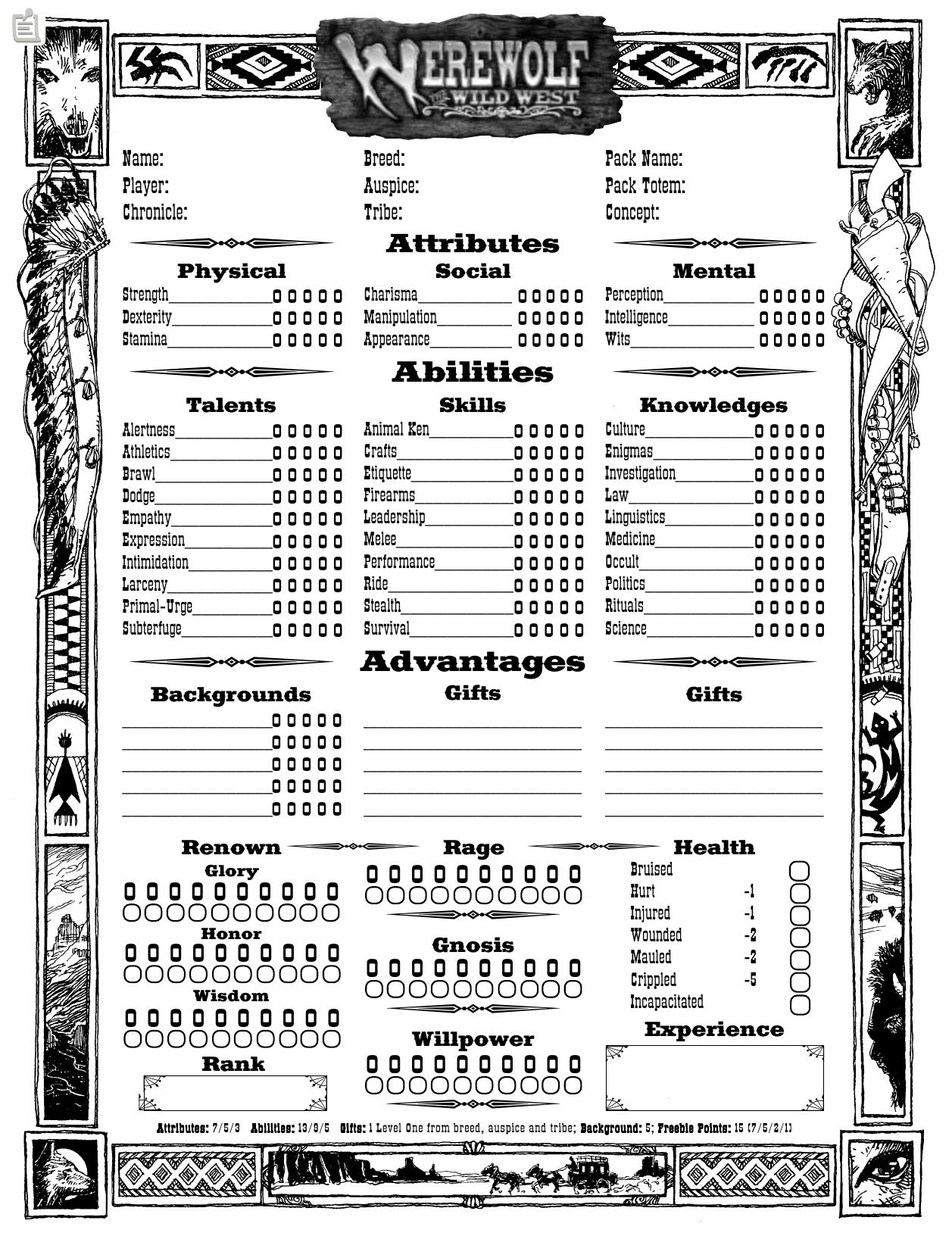Wild West Character Sheet