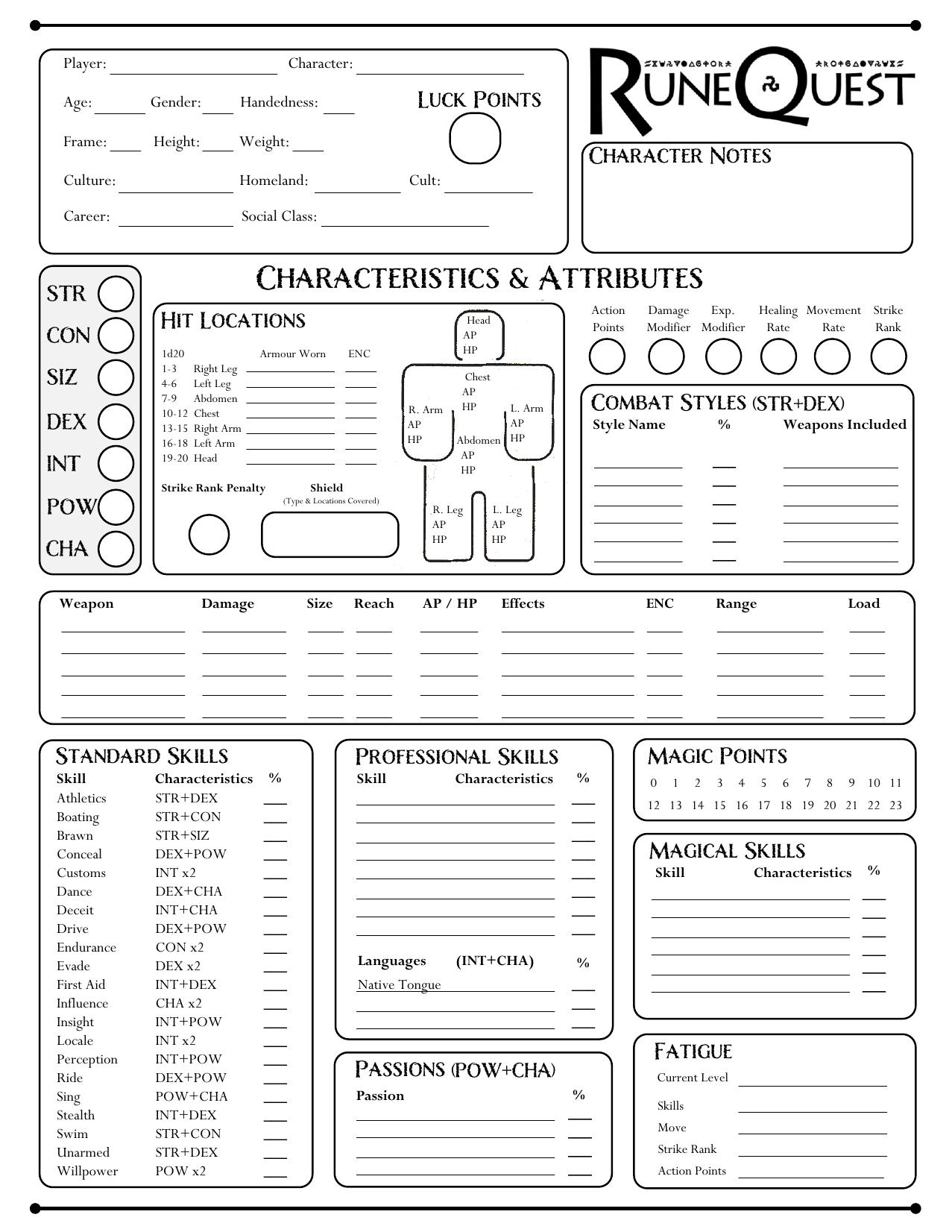 Runequest Char Sheet