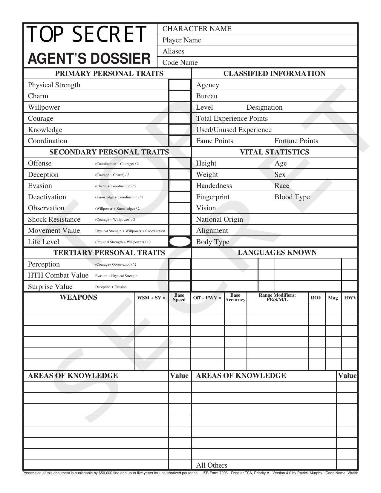 Top Secret Agent's Dossier 4.0