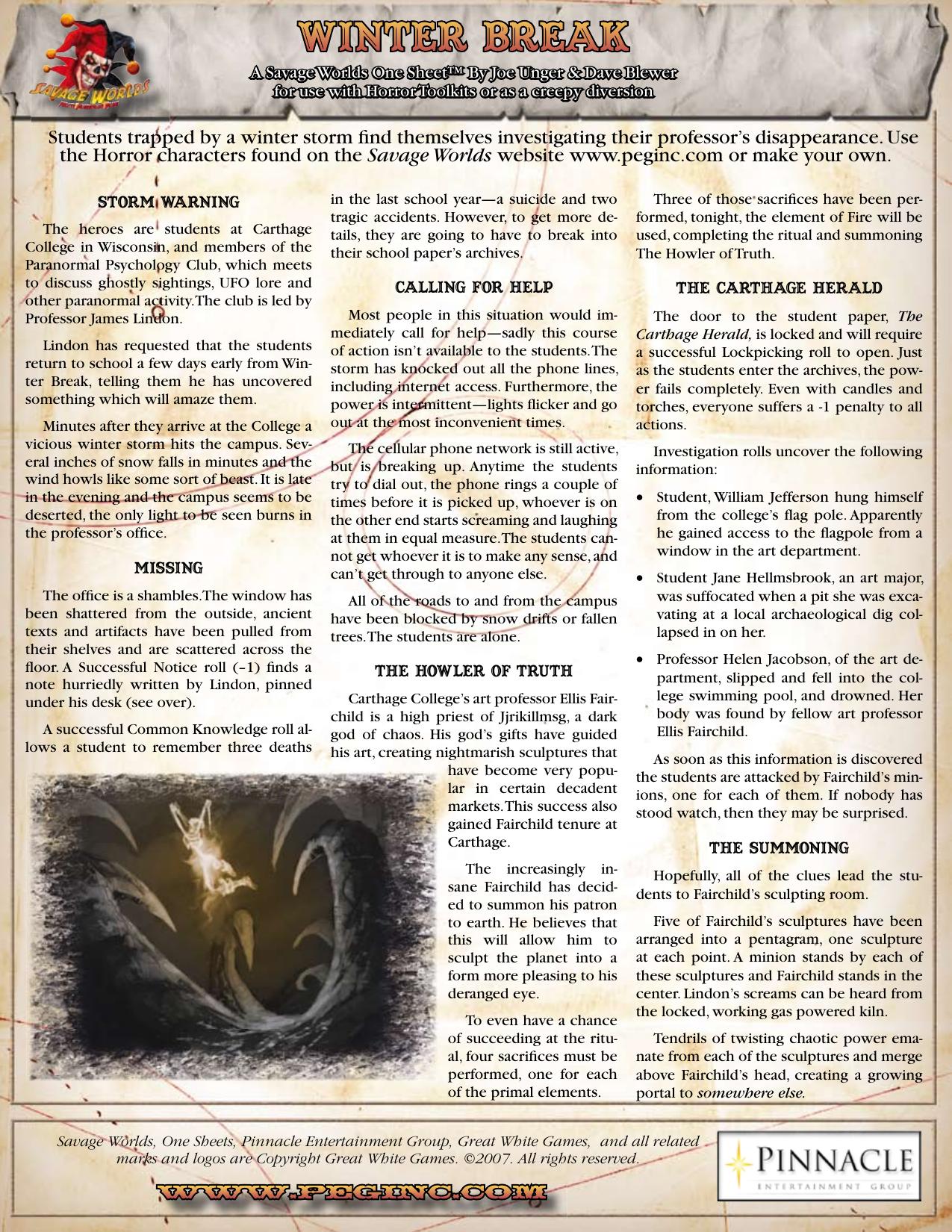 Savage Worlds - Horror - One Sheet