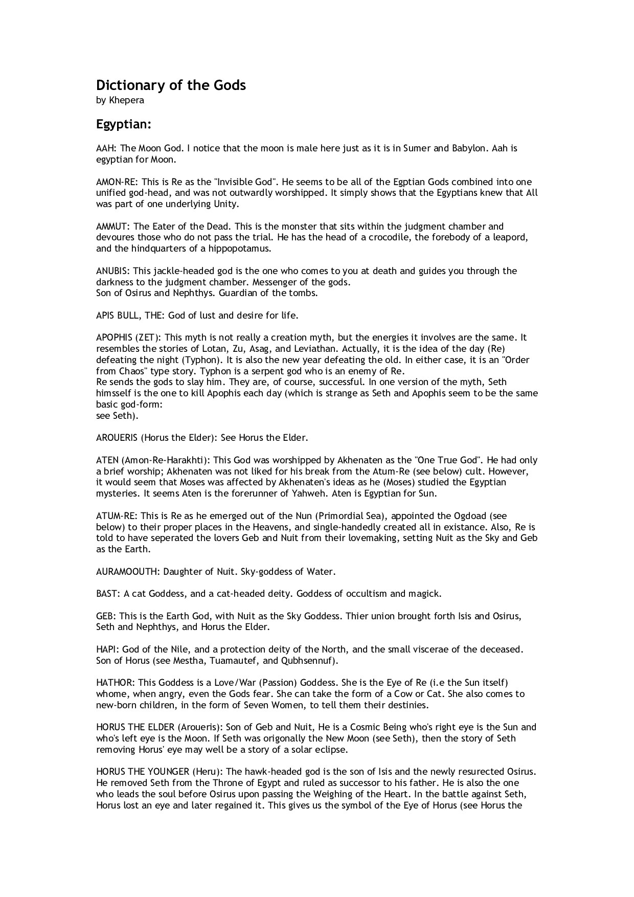 Dictionary of the Gods