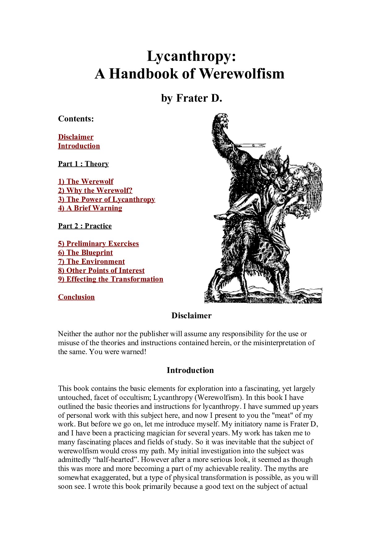 Lycanthropy - A Handbook of Werewolfism