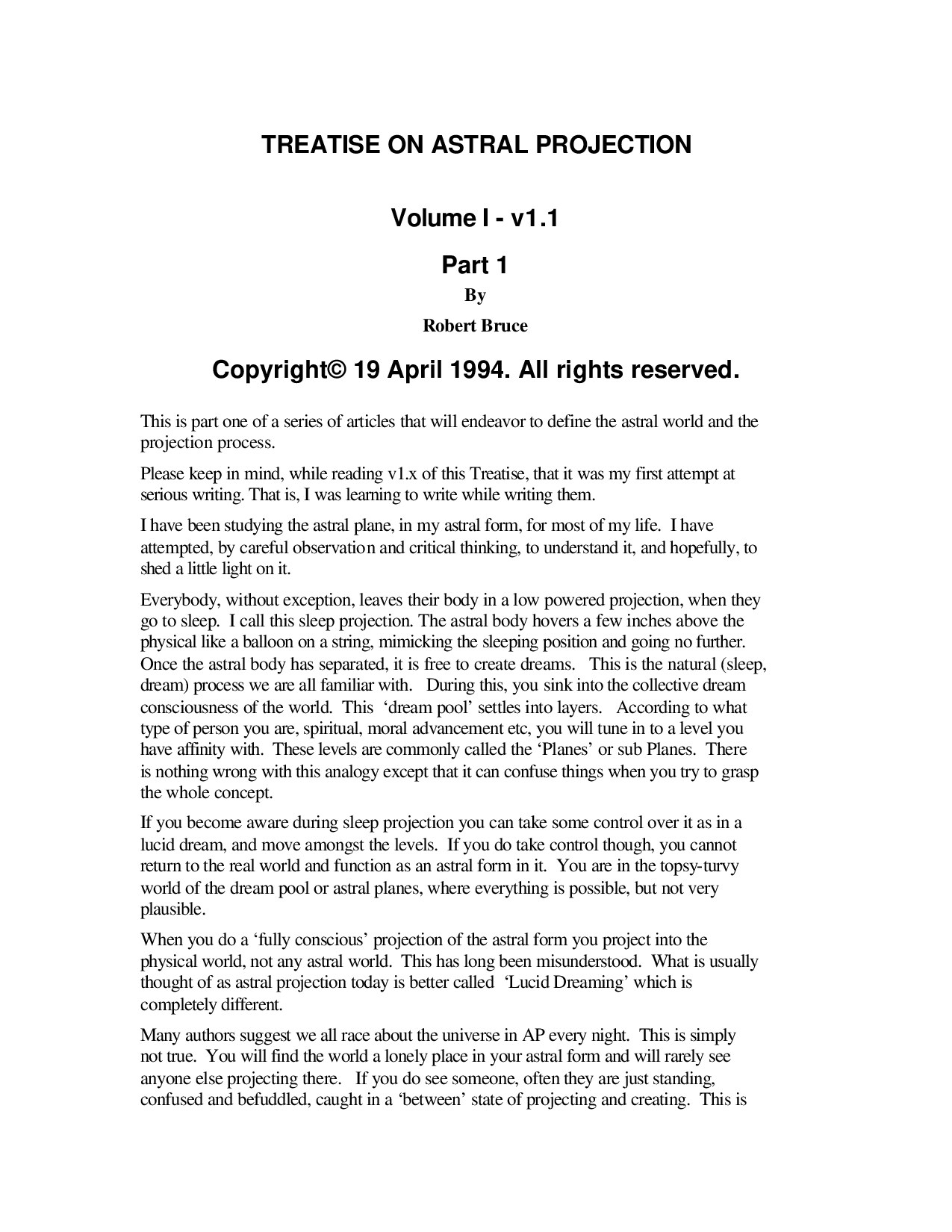 Treatise on Astral Projection