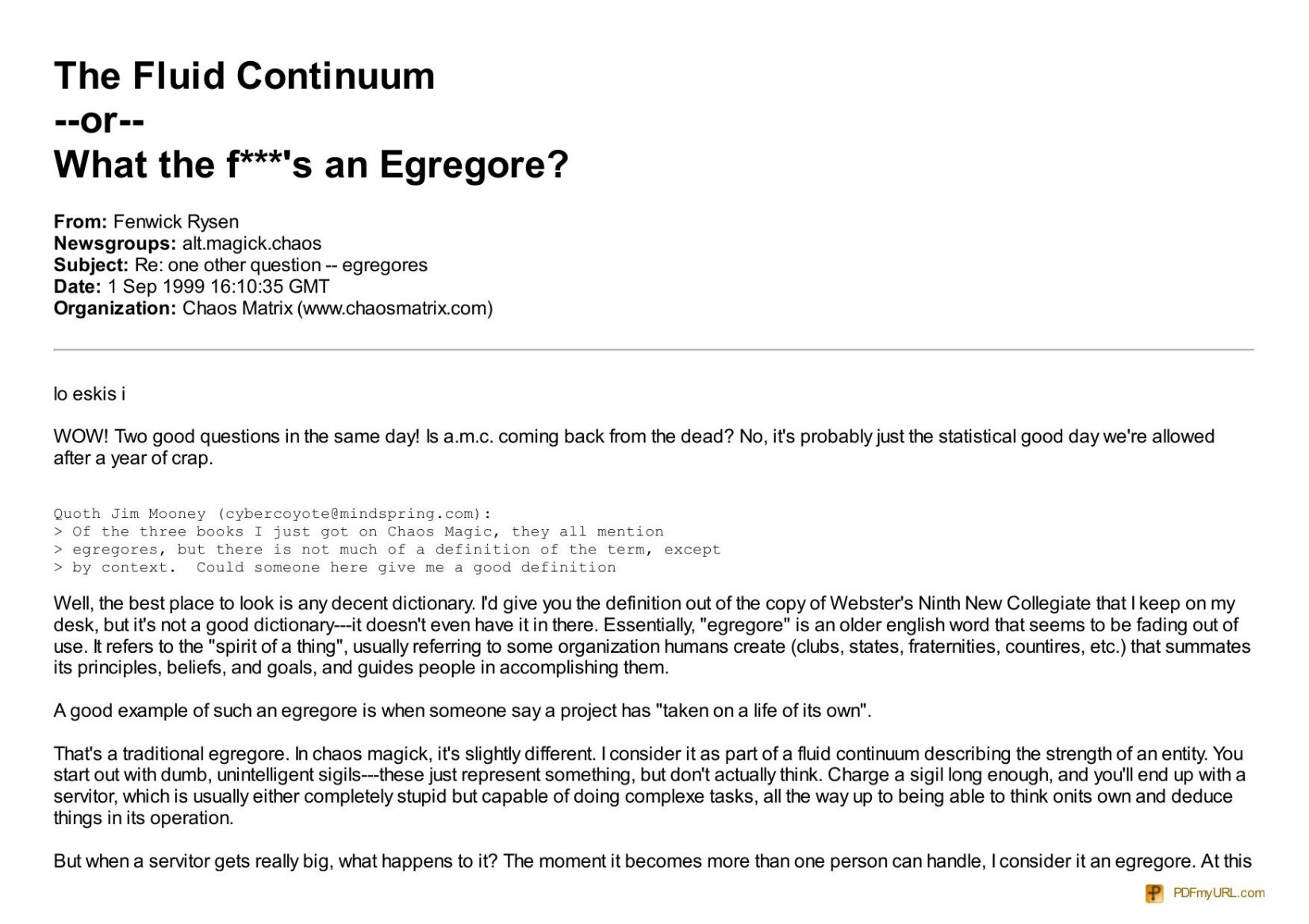 The Fluid Continuum --or-- What the f***'s an Egregore?