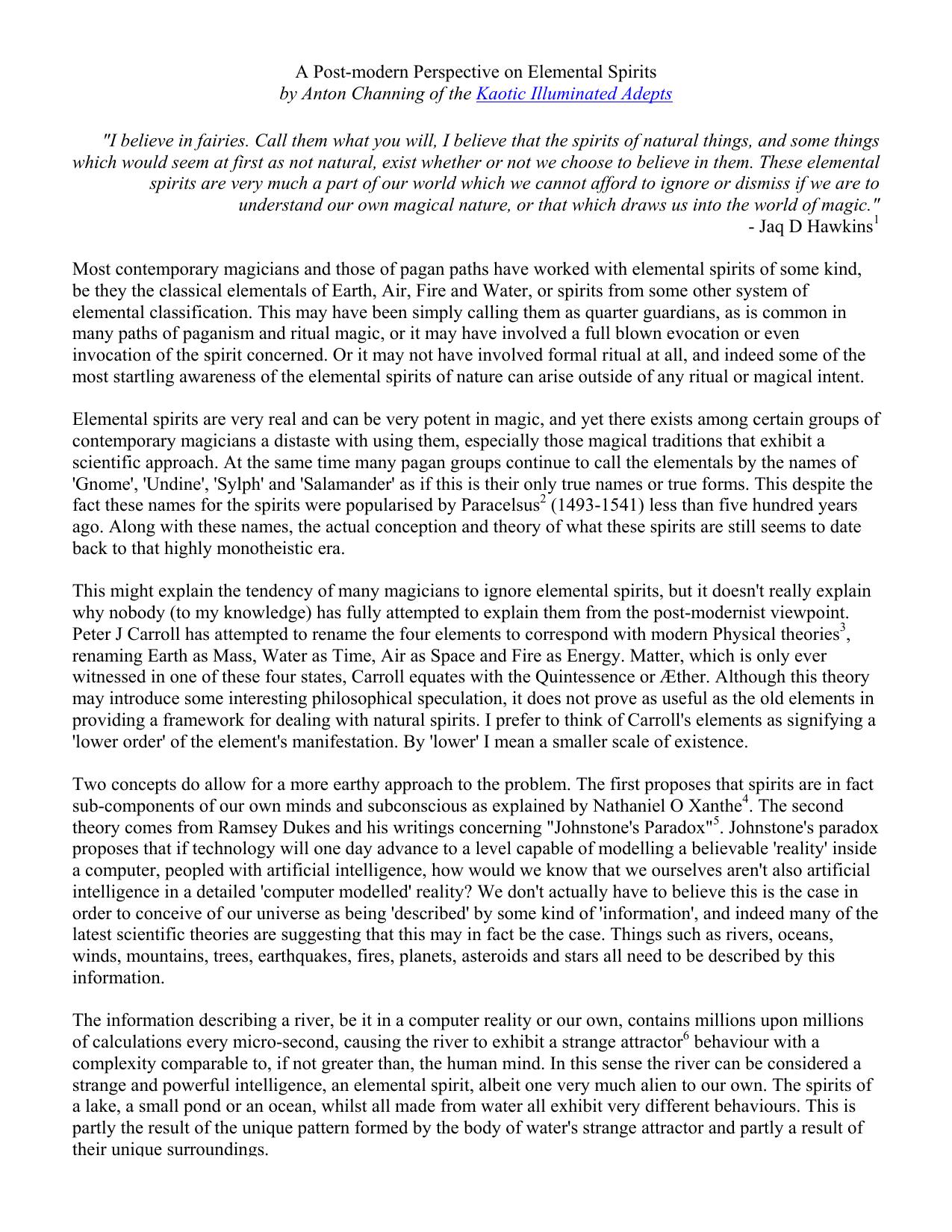 A Post-Modern Perspective on Elemental