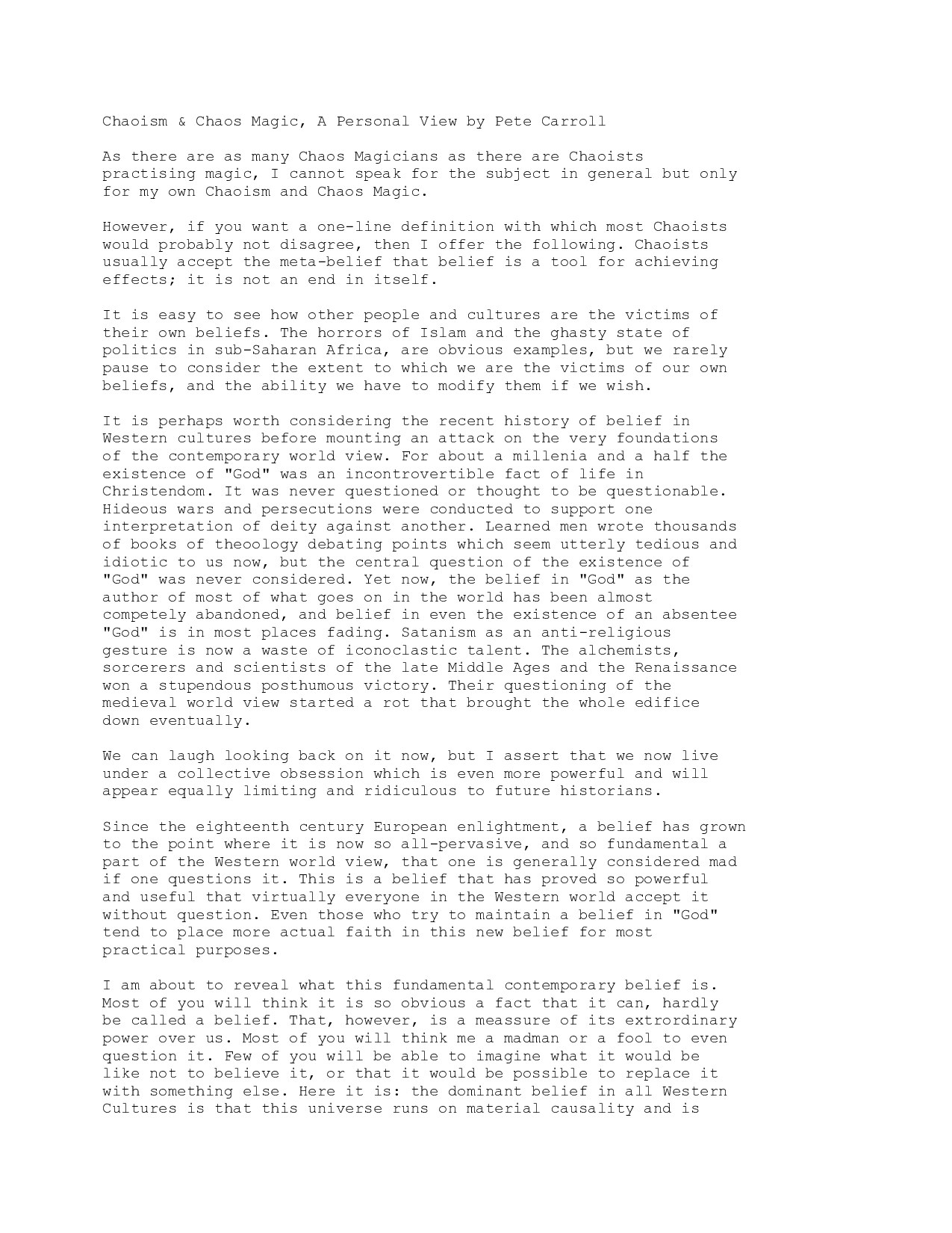 Chaoism and Chaos Magic