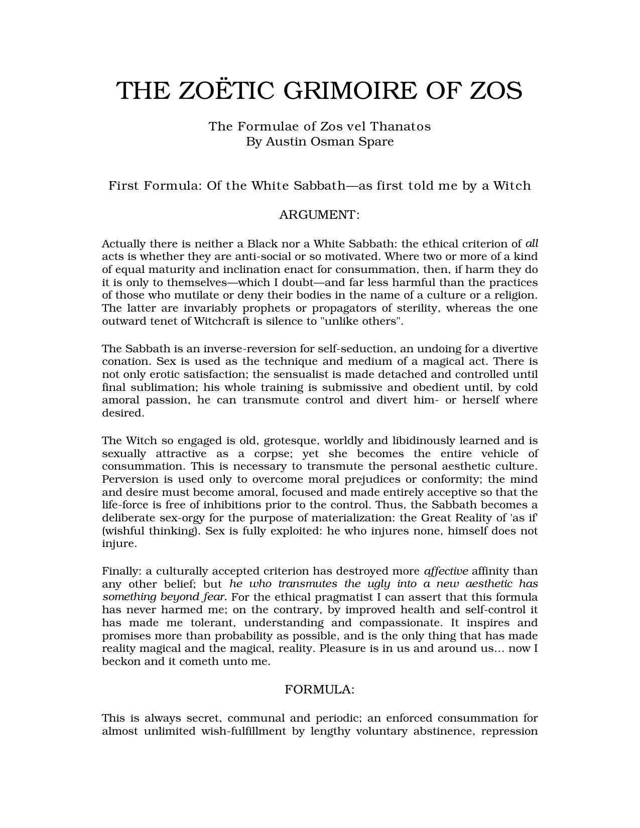 Zoetic Grimoire of Zos