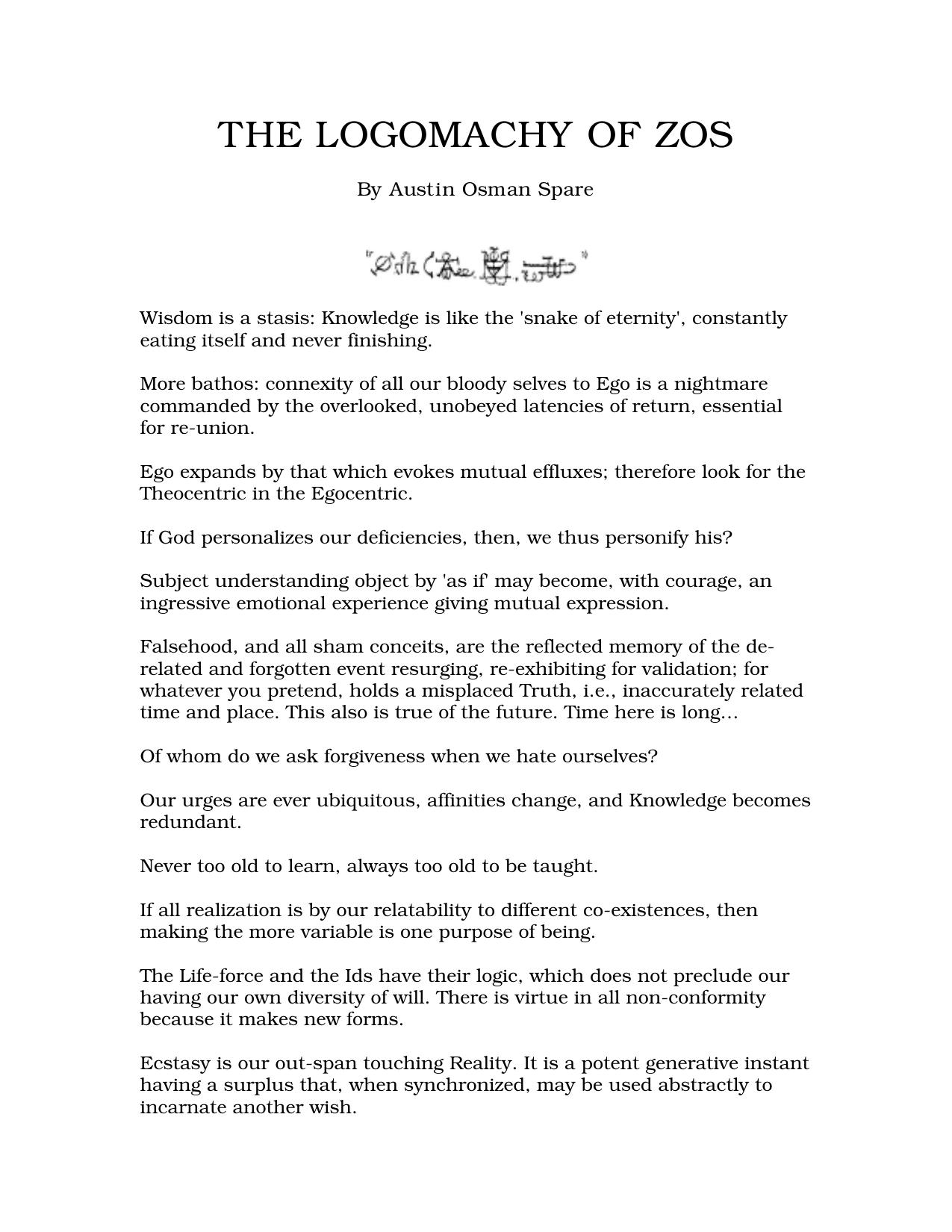 The Logomachy of Zos