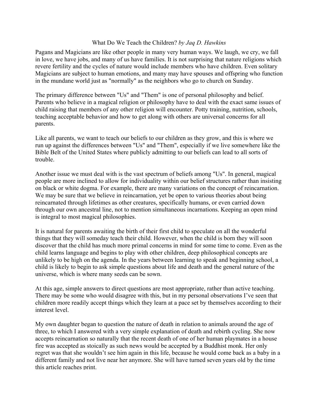 What Do We Teach the Children