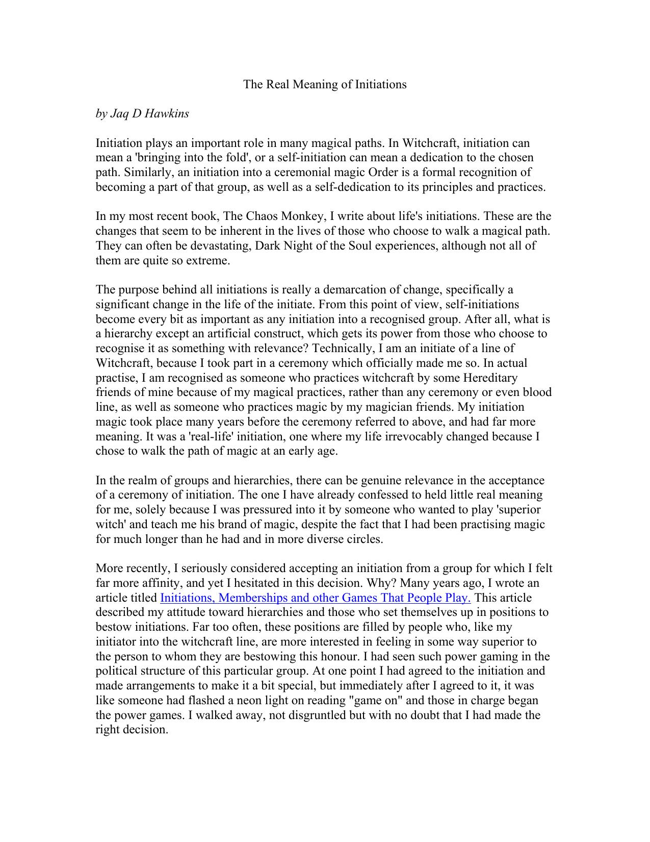 The Real Meaning of Initiations