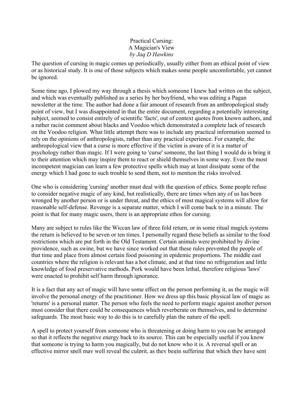 Practical Cursing-A Magician's View