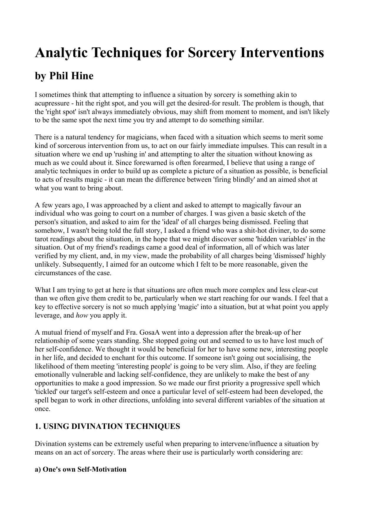 Analytic Techniques for Sorcery Interventions