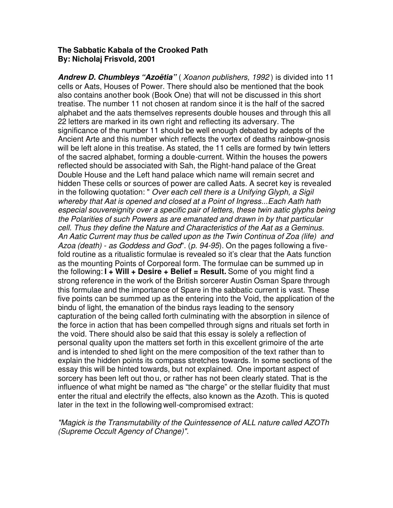 Sabbatic Kabala of the Crooked Path