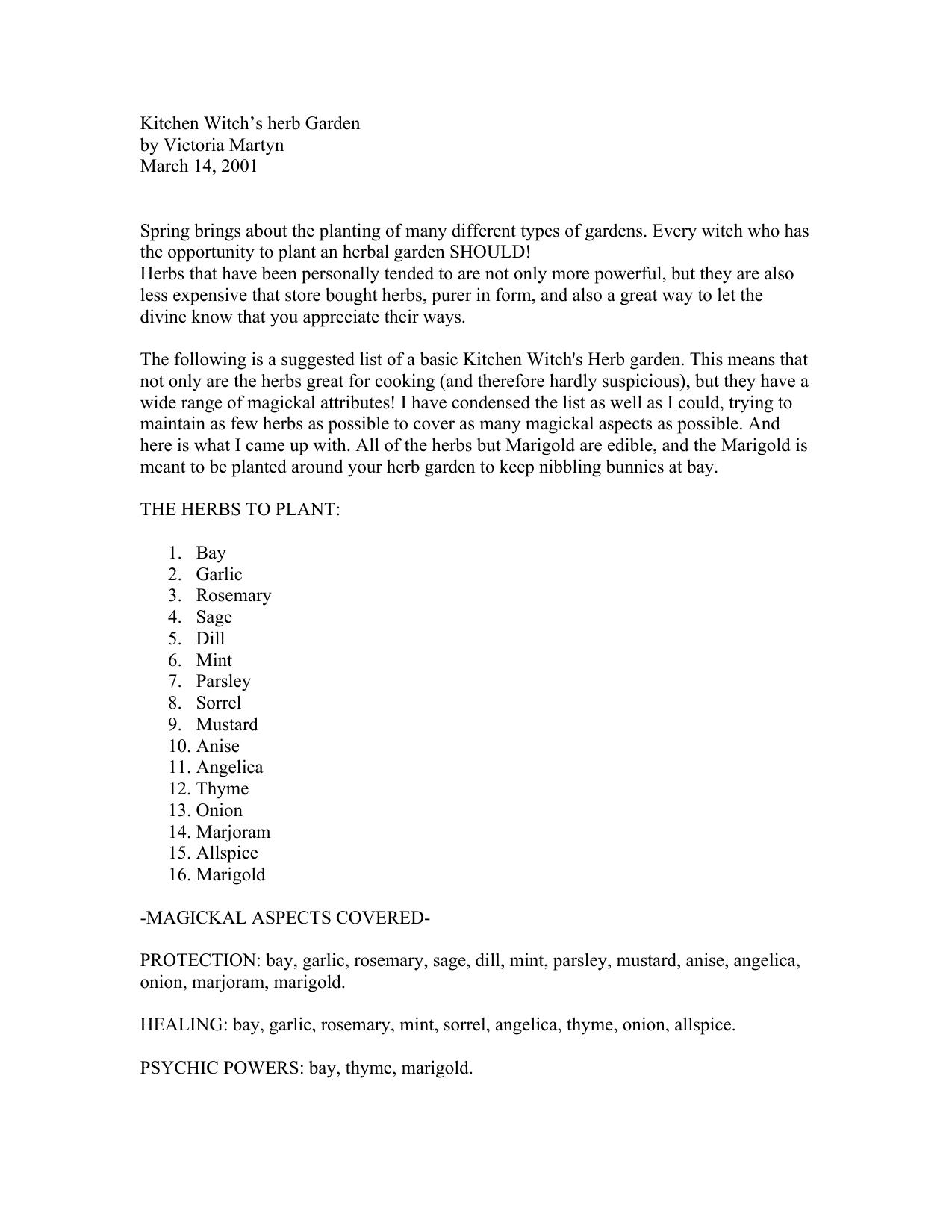 Kitchen Witch’s herb Garden