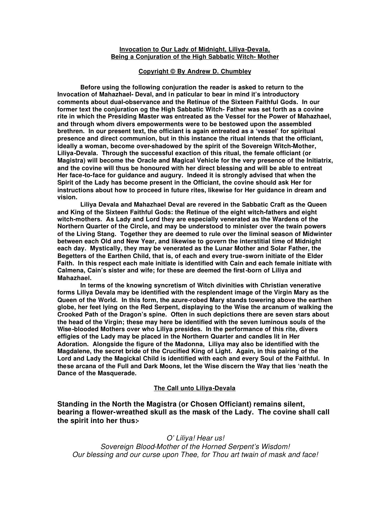 Invocation to Our Lady of Midnight, Liliya-Devala