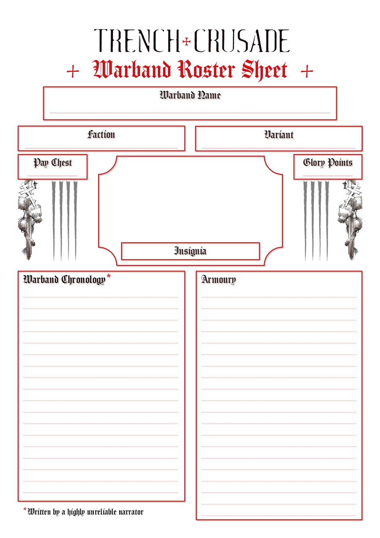 Trench Crusade Warband Sheet