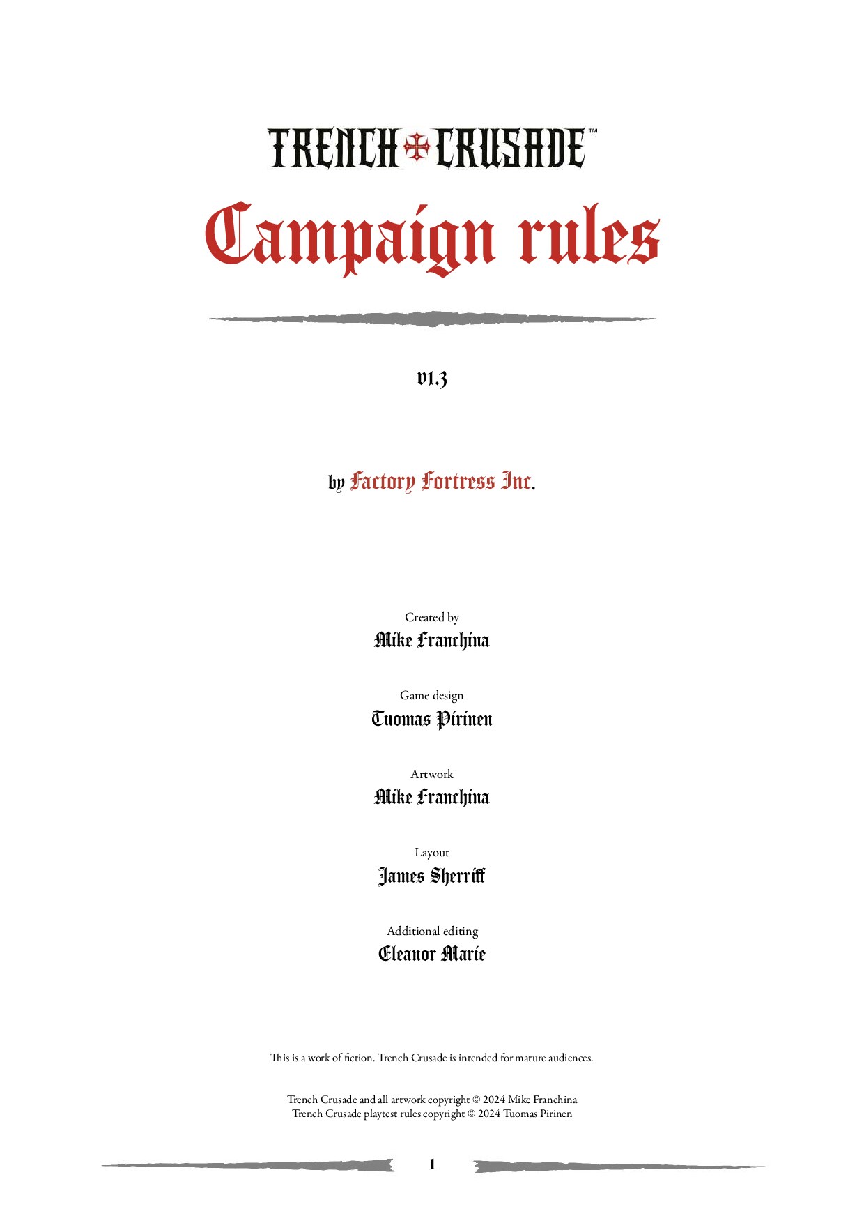 Trench Crusade: Campaign Rules