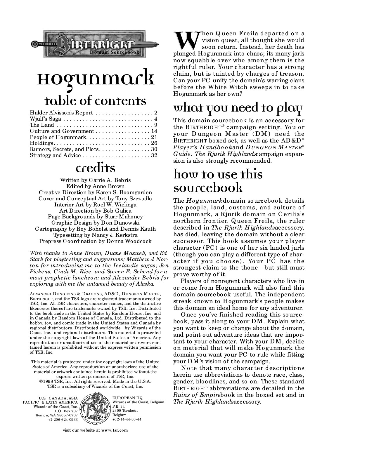 TSR 3135 Player's Secrets of Hogunmark (no cover)