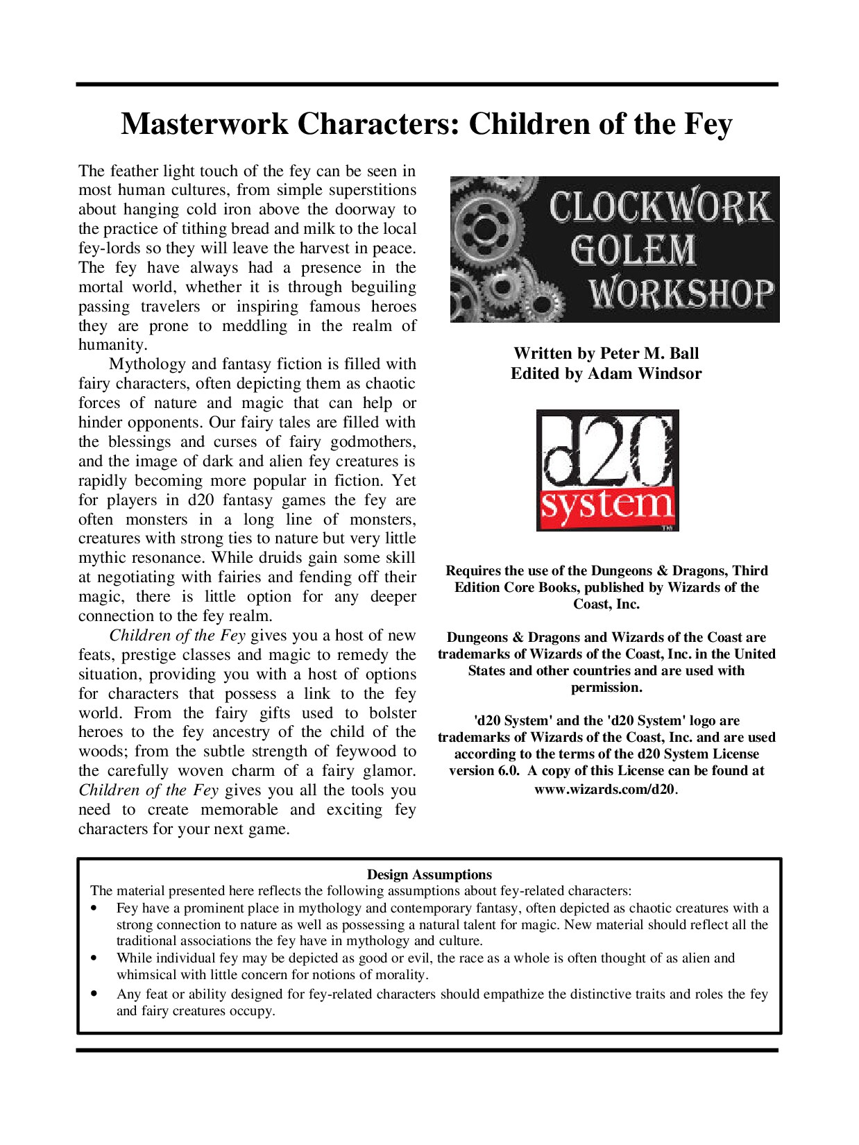 Masterwork Characters: Children of the Fey