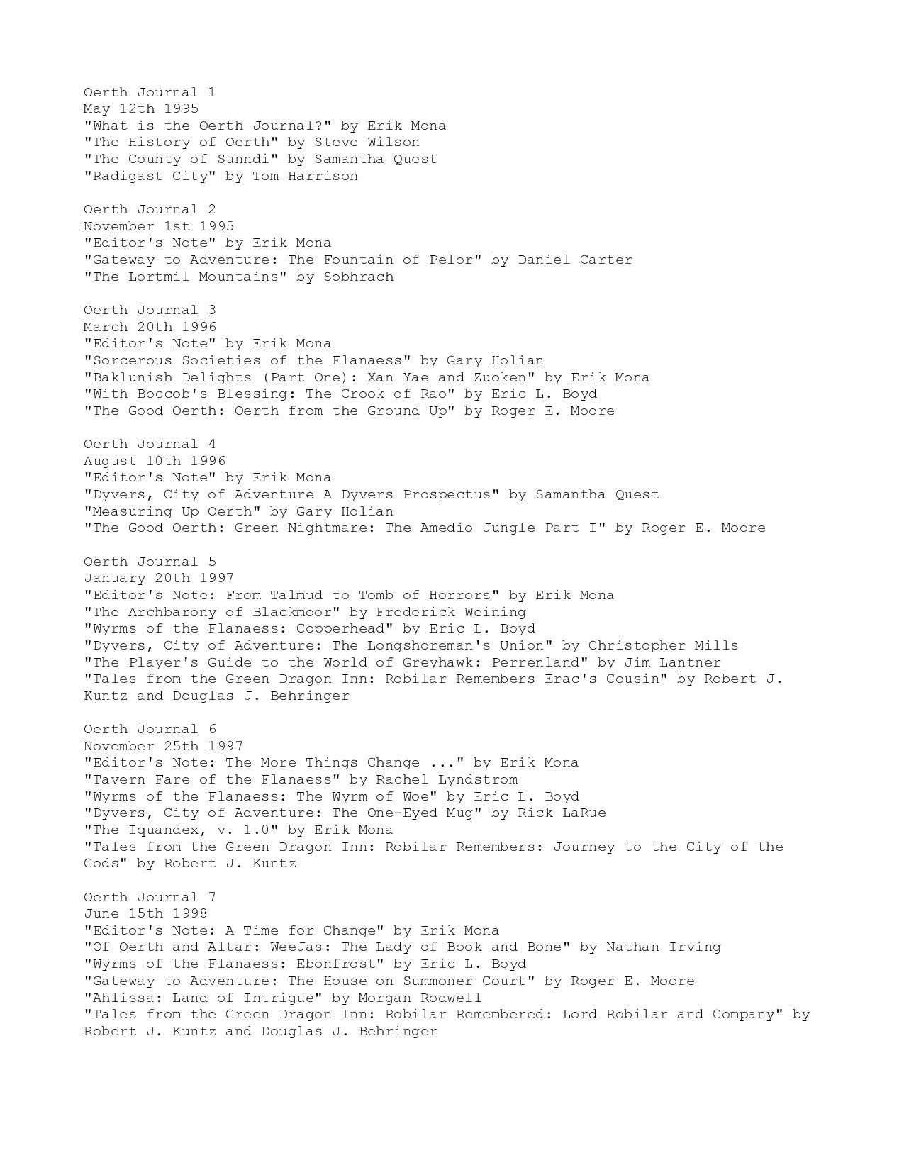 The Oerth Journal, index