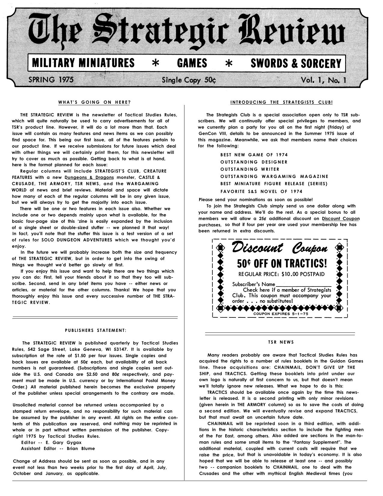 The Strategic Review Vol. 1, No. 1