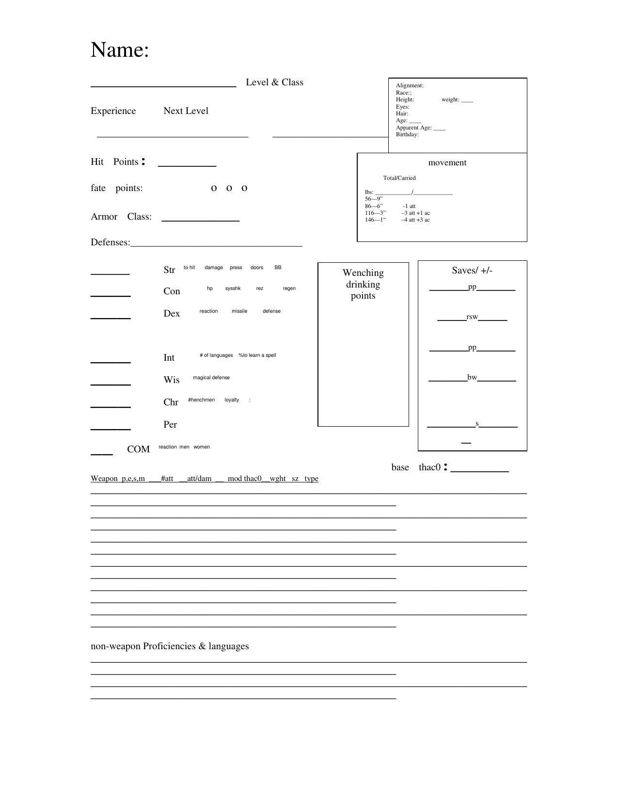 Conan Character Sheet (AD&D 2e)