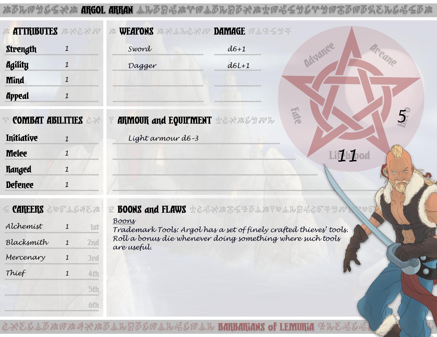 Barbarians of Lemuria PreGen Argol Arran