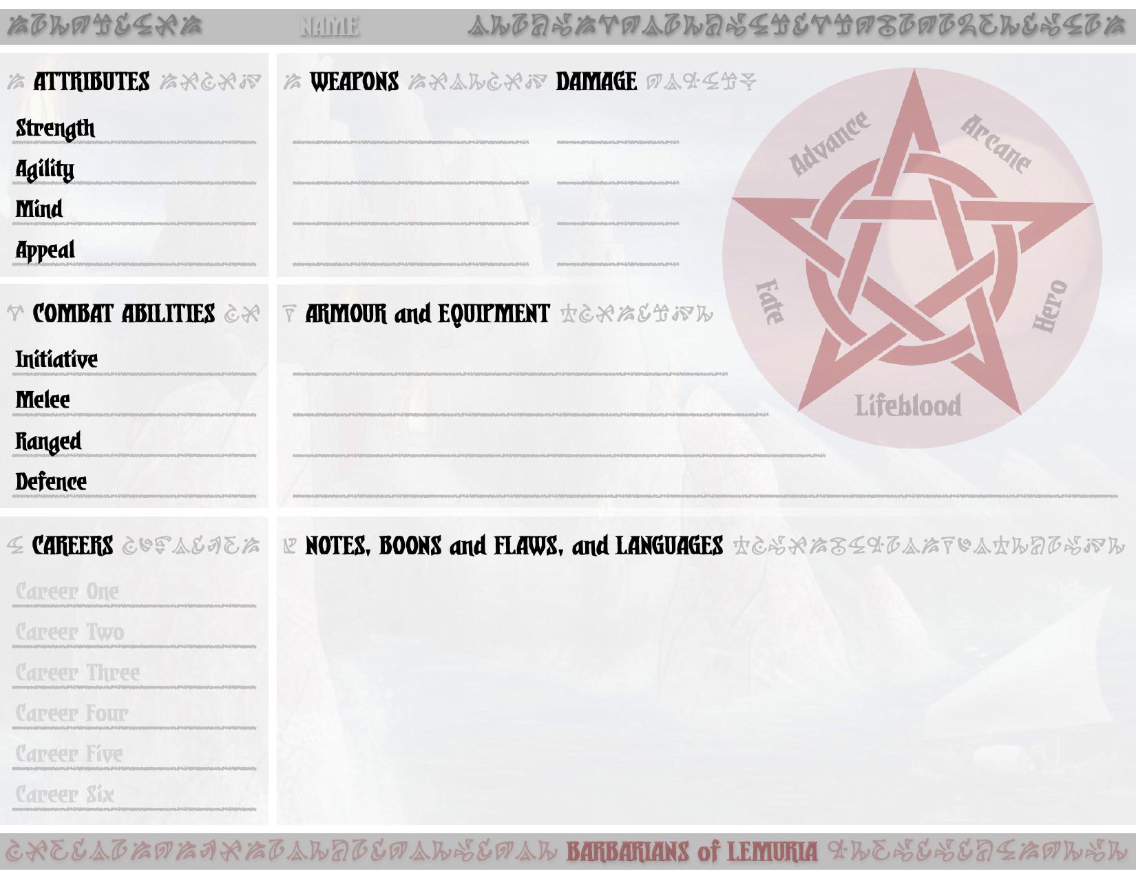 Barbarians of Lemuria Character Sheet [Universal]