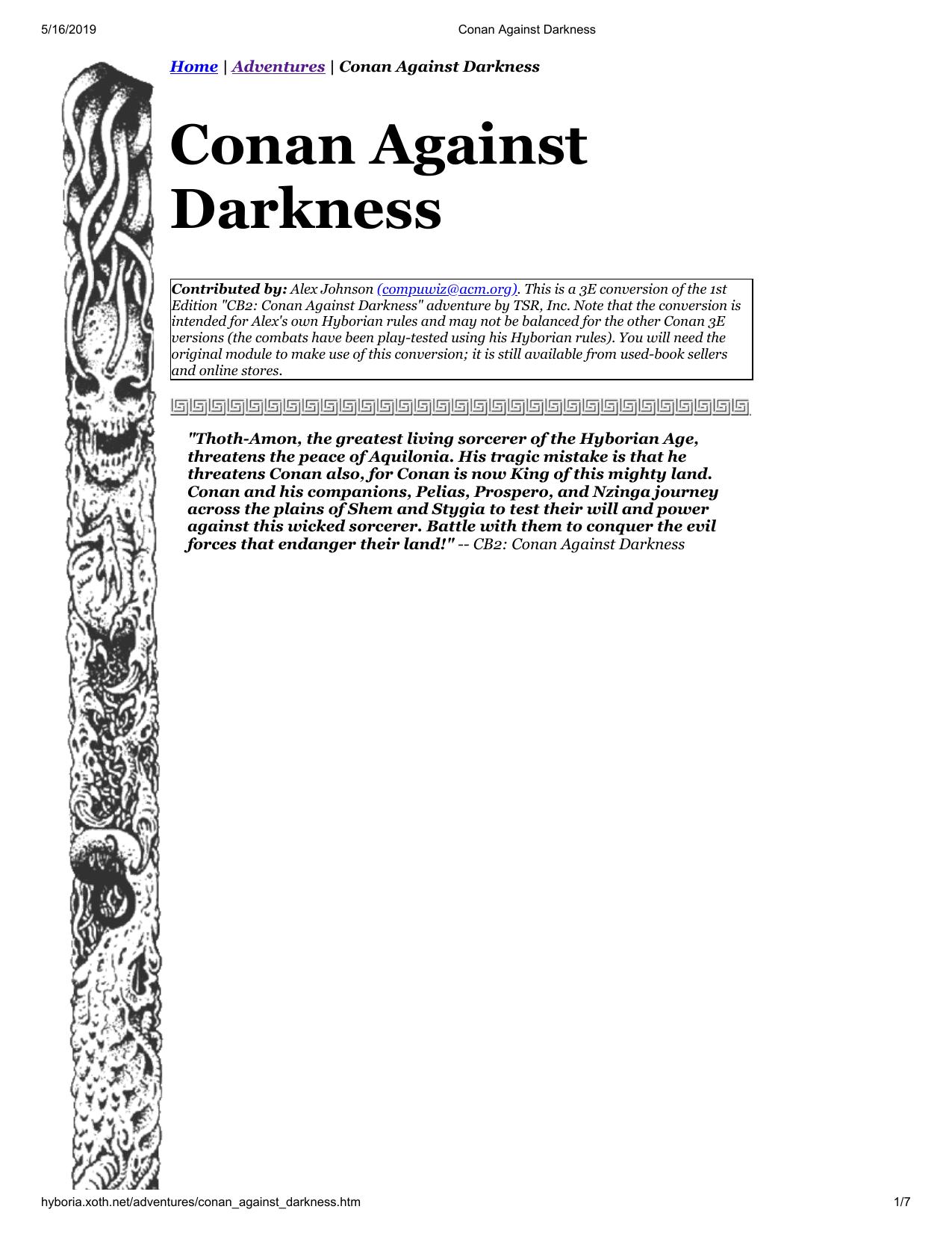 Conan D20 Conan Against Darkness