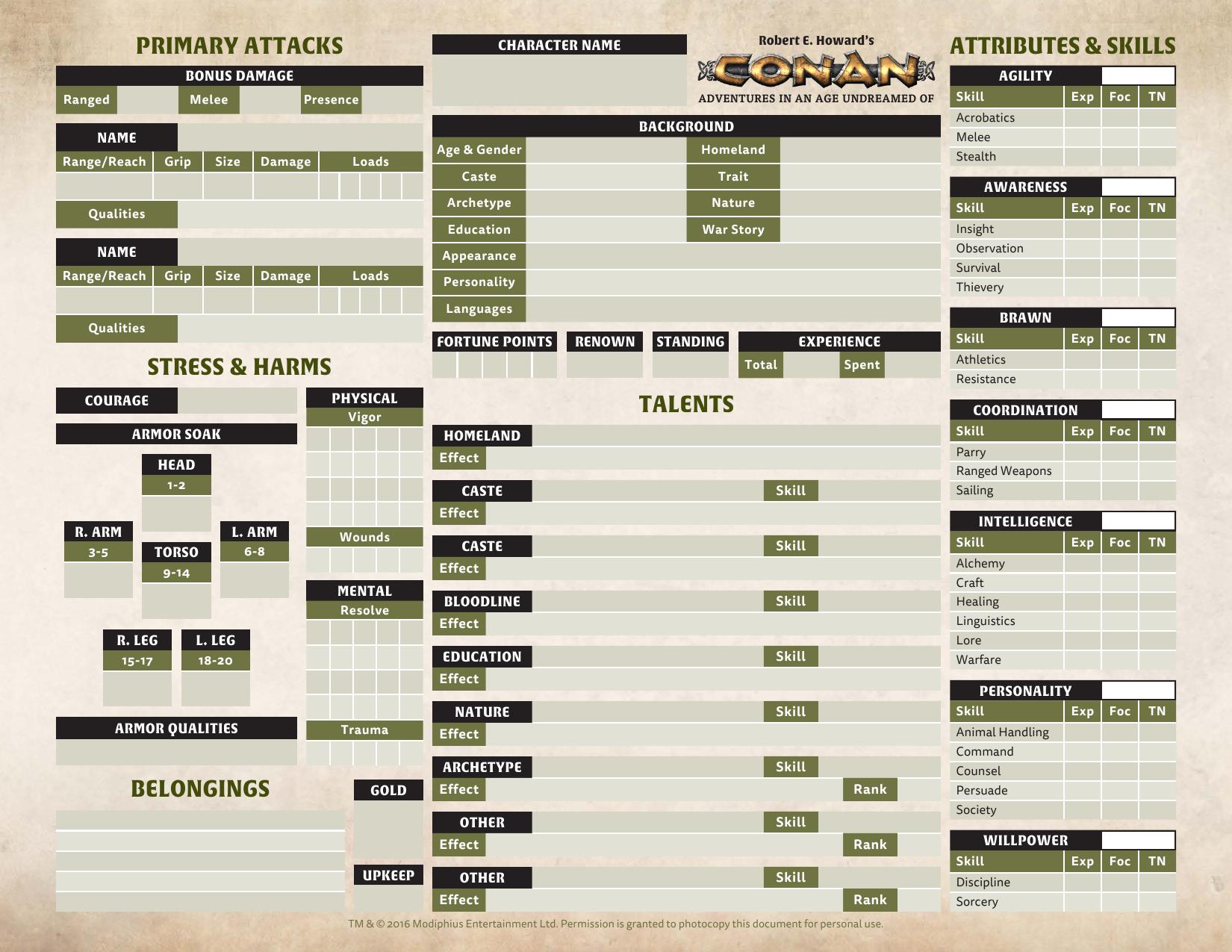 Conan 2d20 Character Sheet Basic