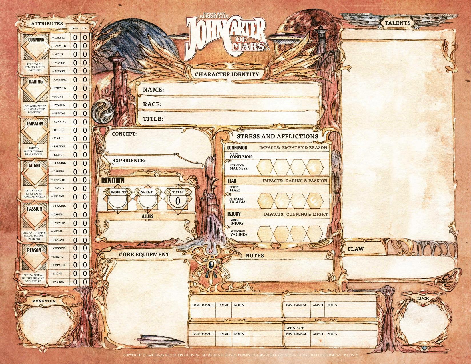 John Carter character sheet colour final