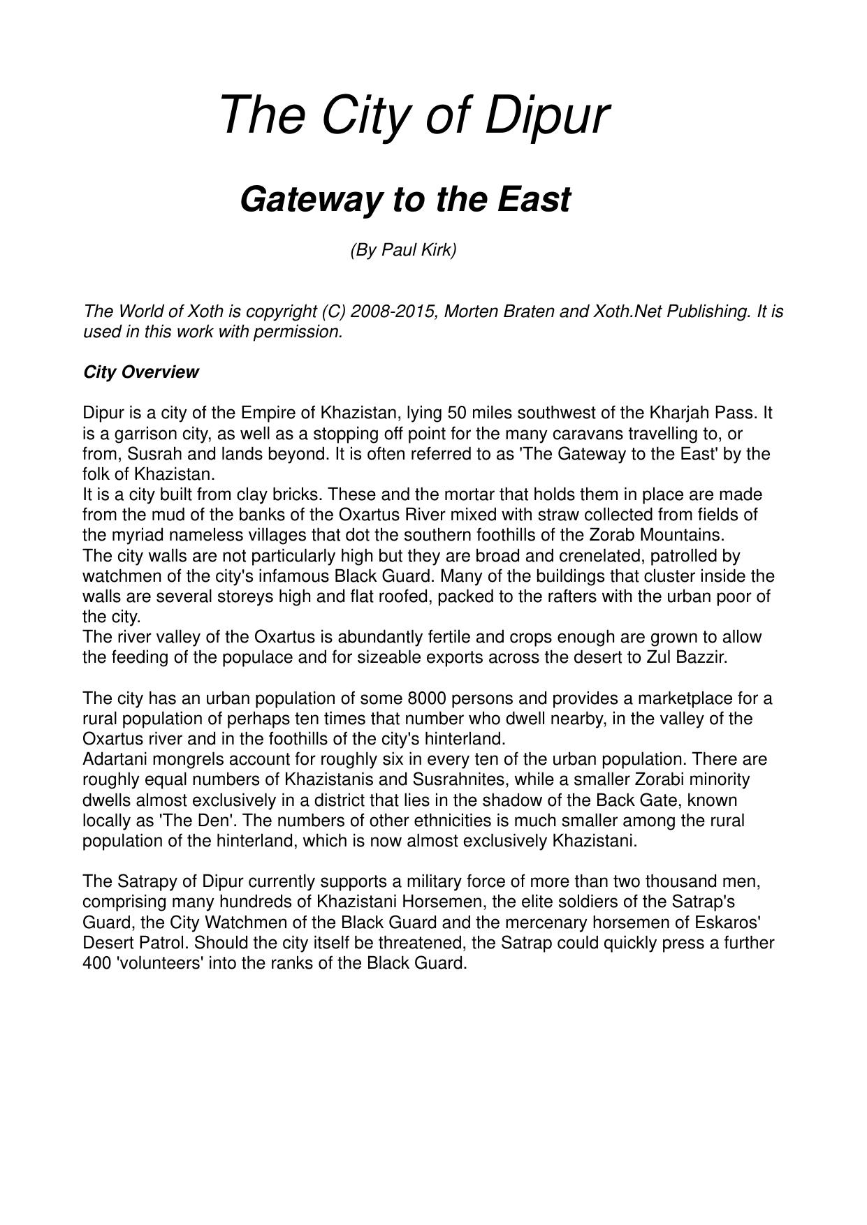 Mongoose Legend RPG The City of Dipur Gateway to the East