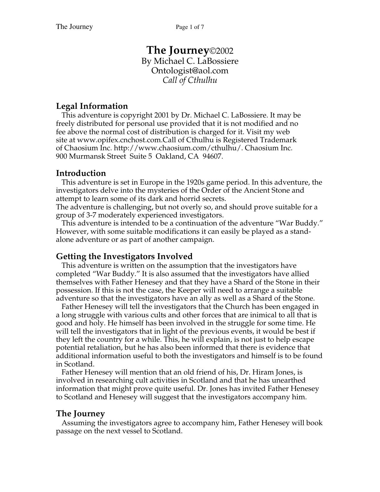 CoC 1920s The Journey