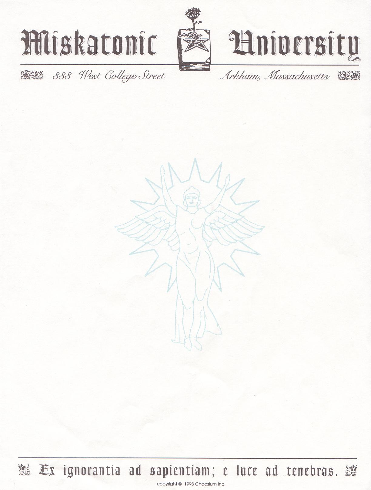 CoC Miskatonic University Stationery