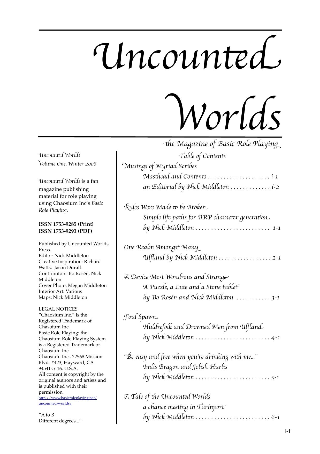 Uncounted Worlds #01 (2008)