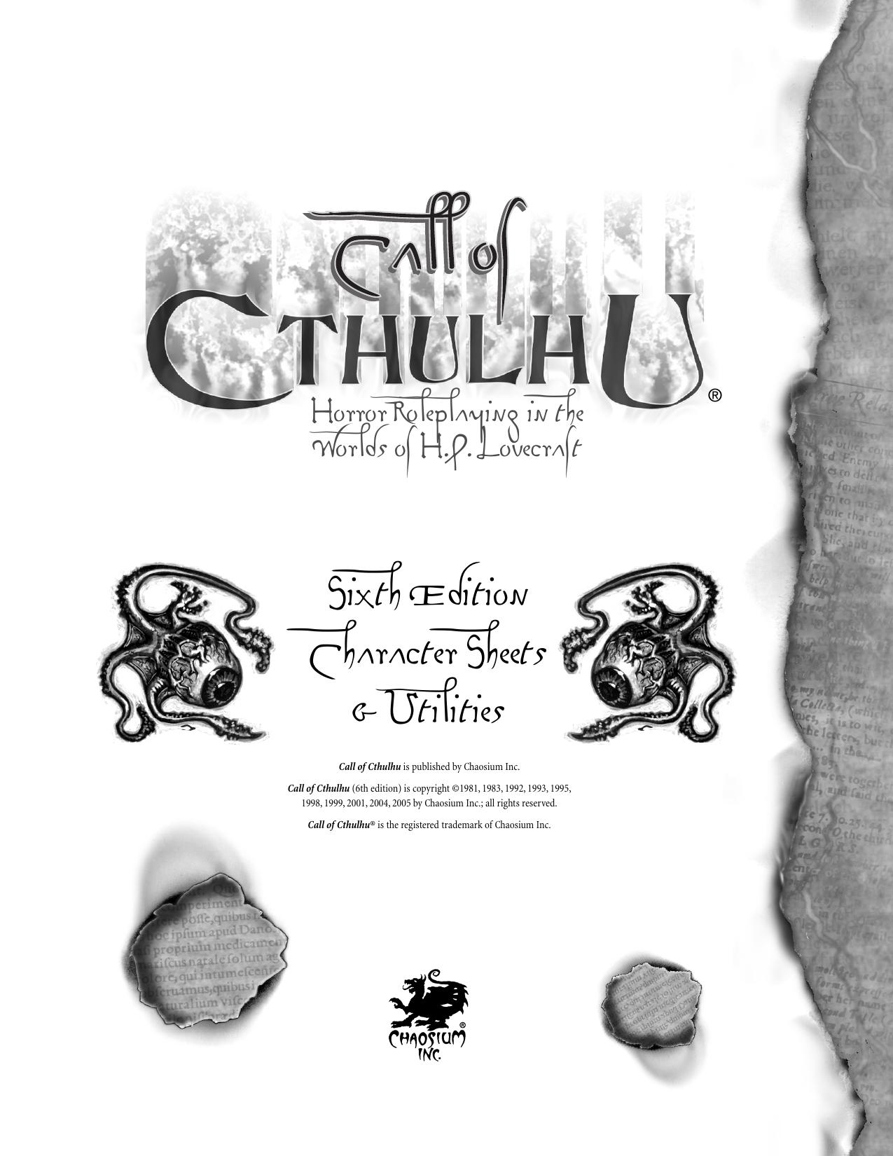 COC6 Character Sheets