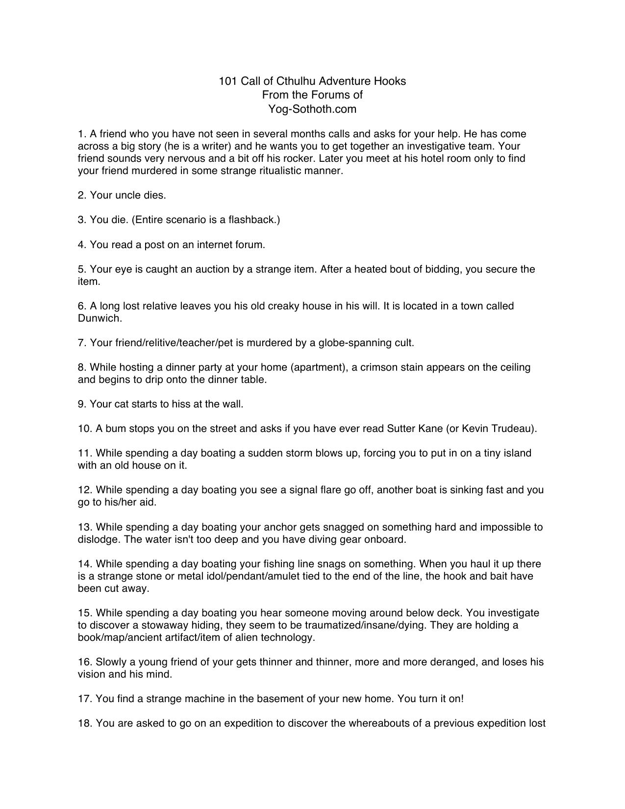 Call of Cthulhu Adventure Hooks