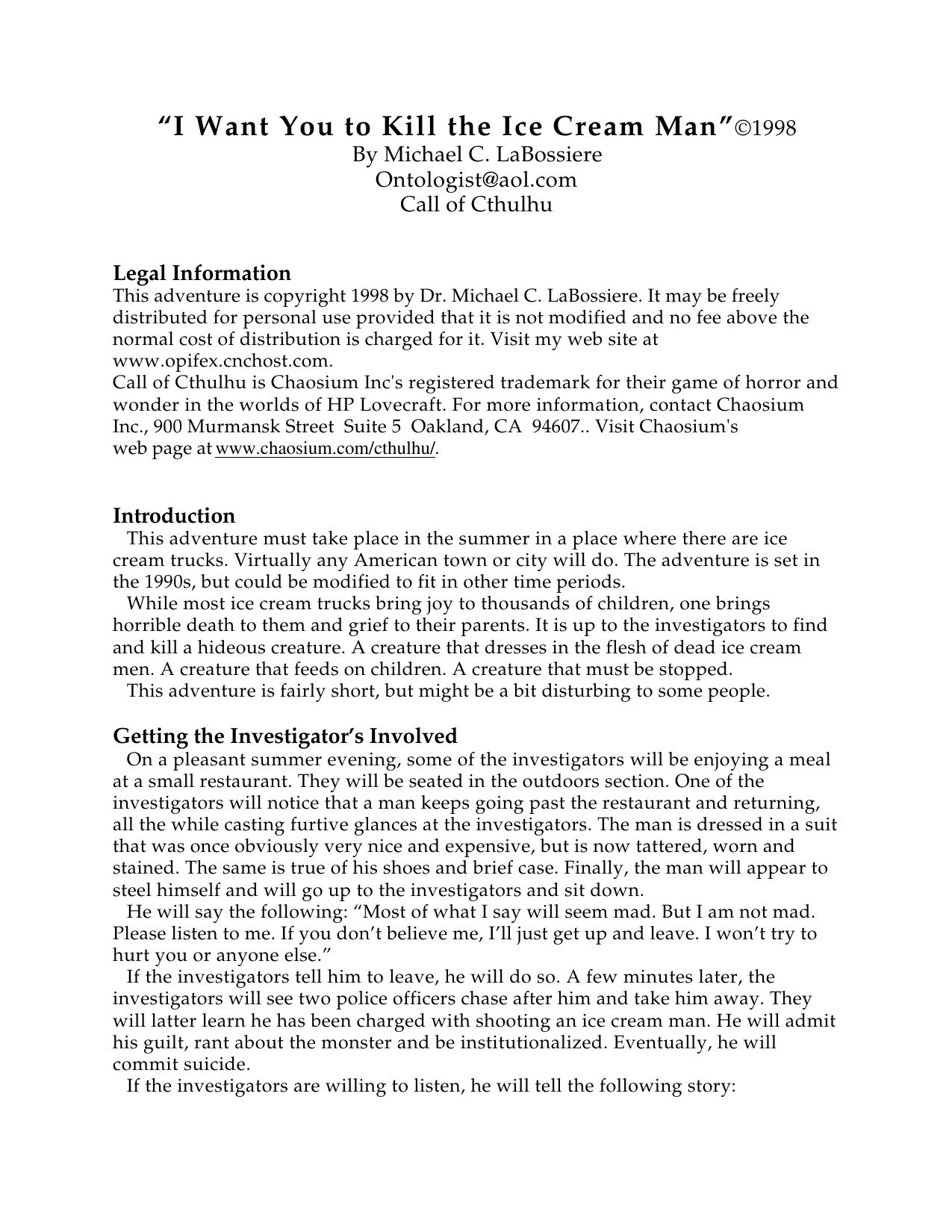 I Want You to Kill the Ice Cream Man